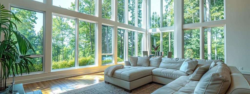 a clean, modern new jersey home interior showcases newly installed replacement windows, with sleek frames allowing clear views of the outside while sunlight illuminates the well-maintained, stylish living space, emphasizing the importance of year-round window care.