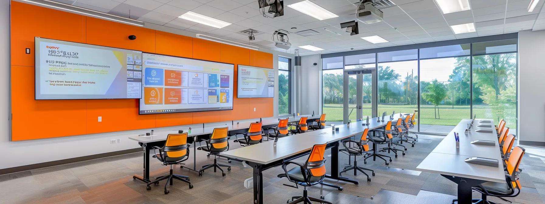 an engaging educational space features sleek digital screens displaying vibrant diagrams, interactive quizzes, and instructional videos that effectively illustrate the safety features of windows, all set against a modern office backdrop.